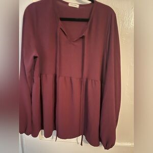 Burgundy long sleeve wrinkle free top!!